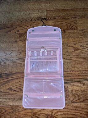 Pink Hanging Jewelry Organizer with Multiple Compartments
